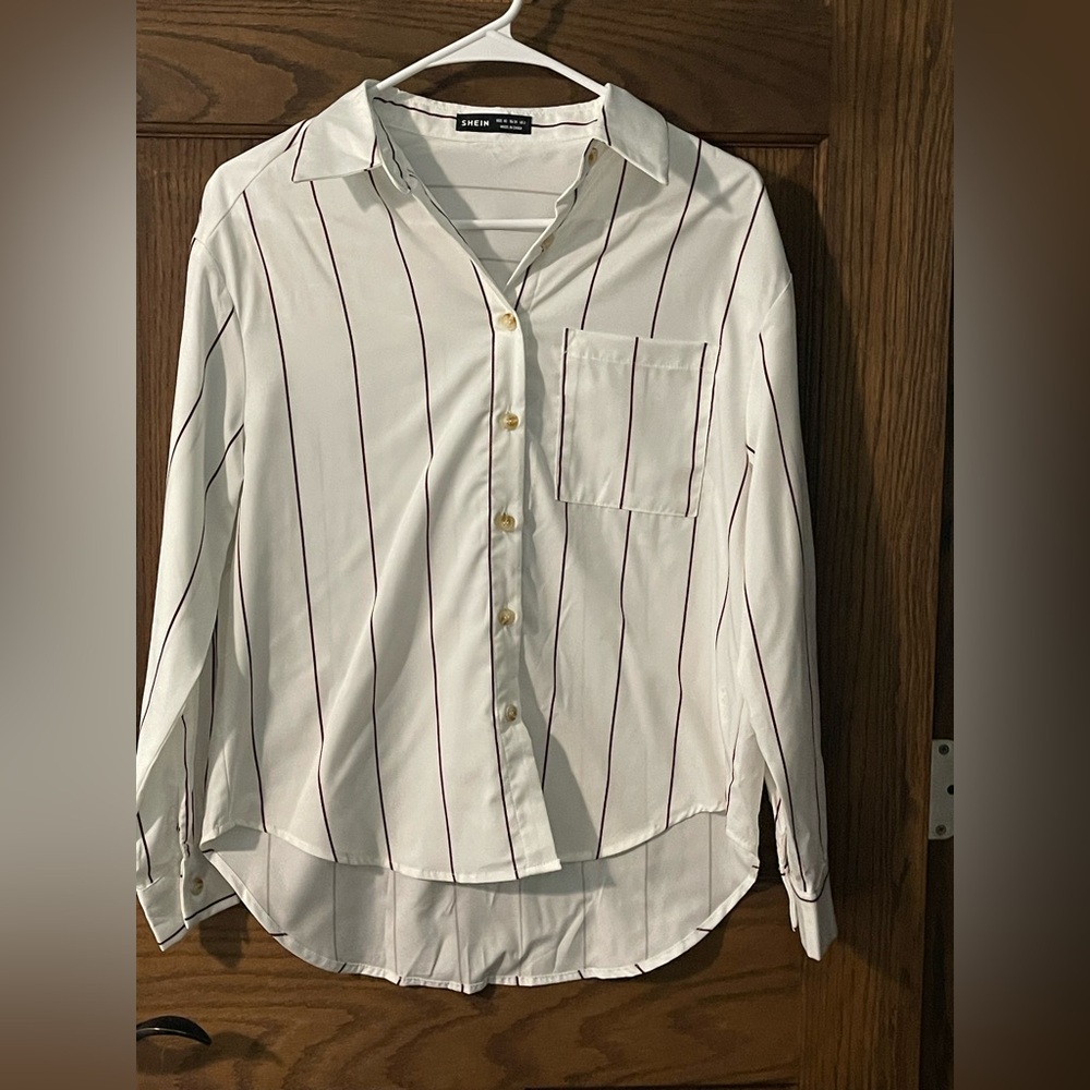 SHEIN White and Black Striped Button Down Shirt
